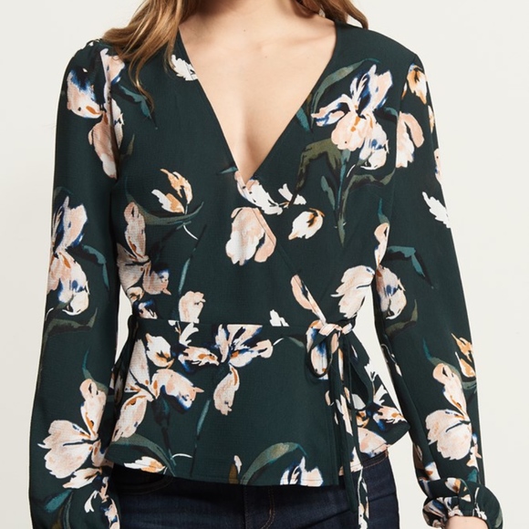 Dynamite Tops - Peplum Wrap Top in Green Iris